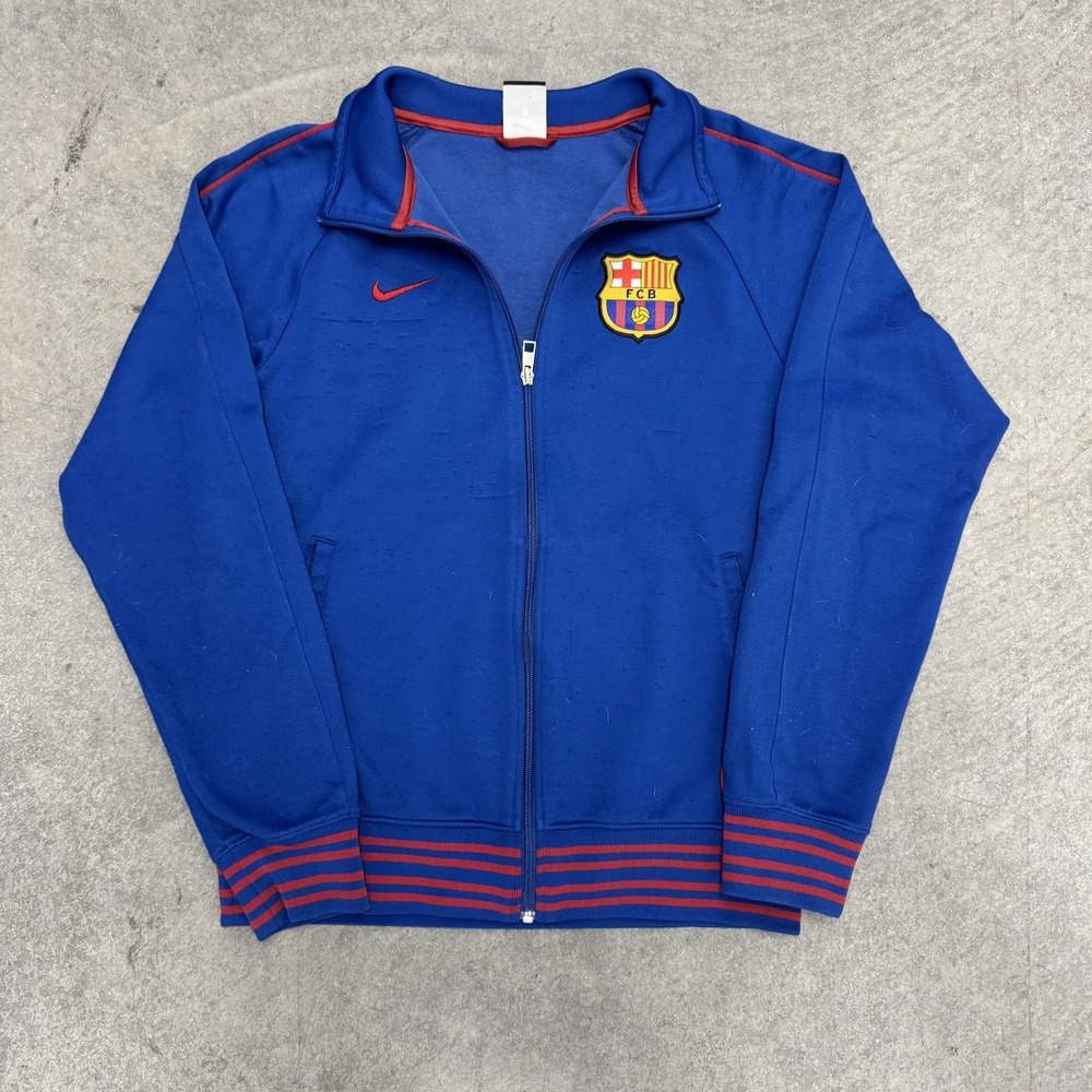 Men's Nike FC Barcelona Blue Jacket Soccer Zip Track Top Rare Flaws Small